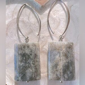 Rectangular Labradorite Pierced Earrings, Pre-loved